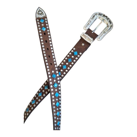 Nocona Belt Co. Leather Turquoise Stud Western Rodeo Festival Rhinestones size M - Picture 5 of 15